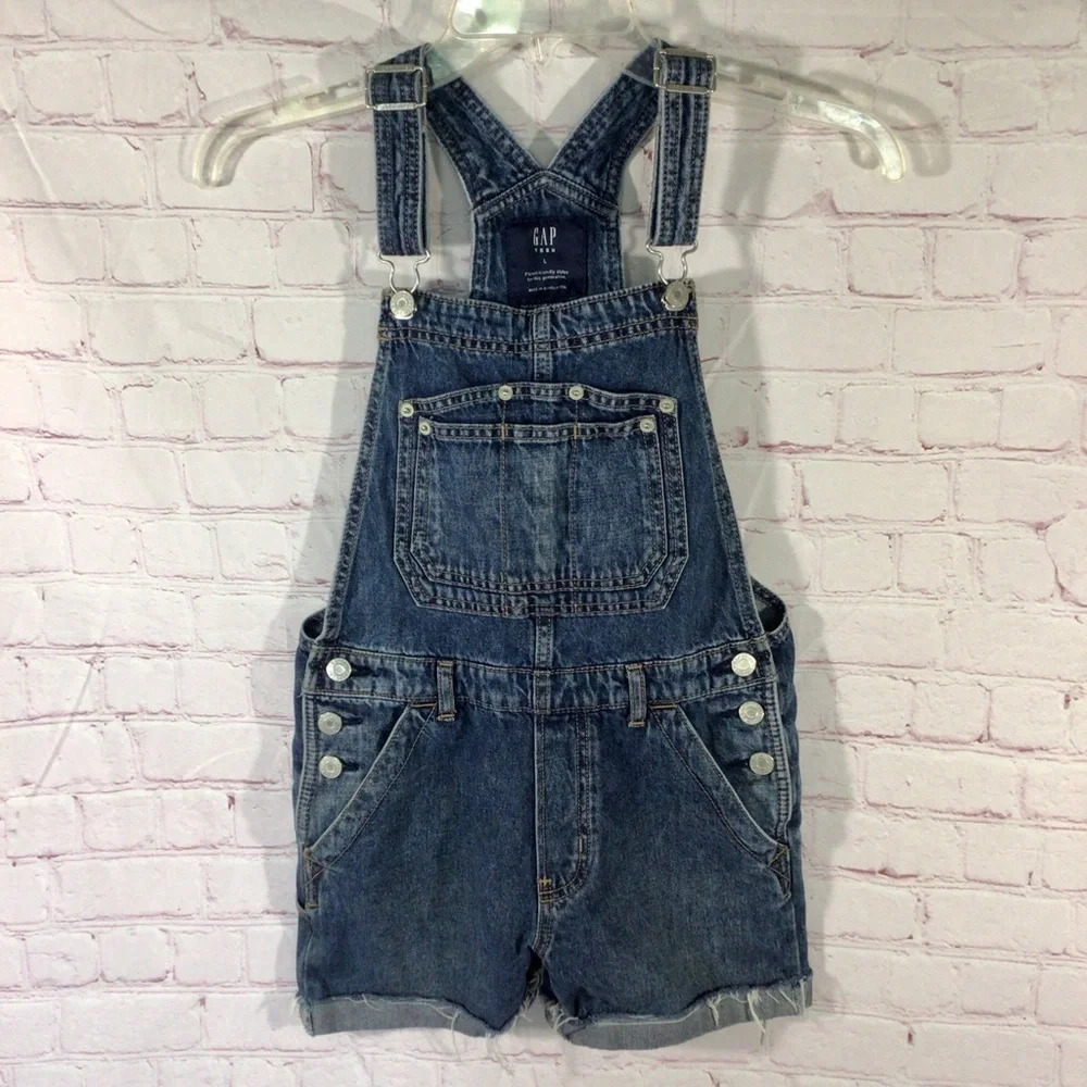 GAP Raw Hem Denim Jean Overall Shorts - Size Large